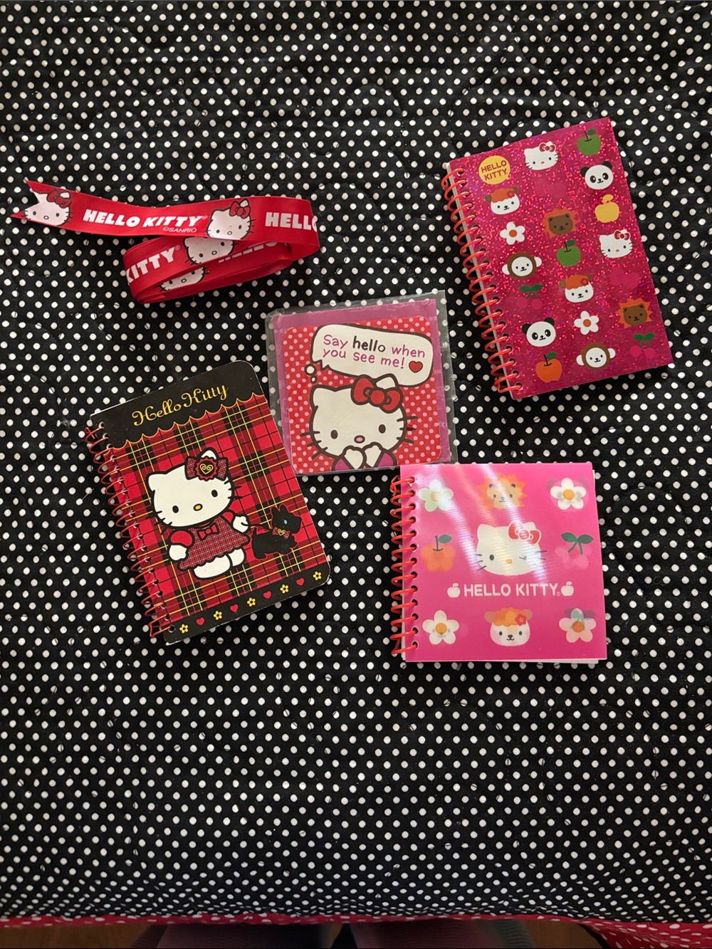 Hello Kitty Mini Spiral Notebooks - Pink, Red & Black